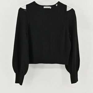 Vince Cold Shoulder Merino Wool Sweater Womens Size XS Black Balloon Sleeve Cozy